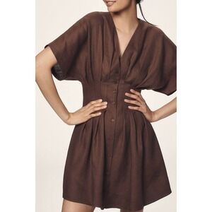 Anthropologie X Exquise The Tobie Linen Pleated Mini Shirt Dress Small NEW